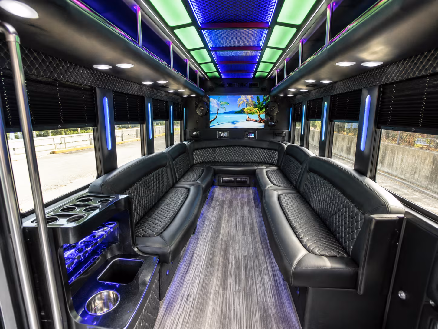 eugene 18 passenger party bus inside