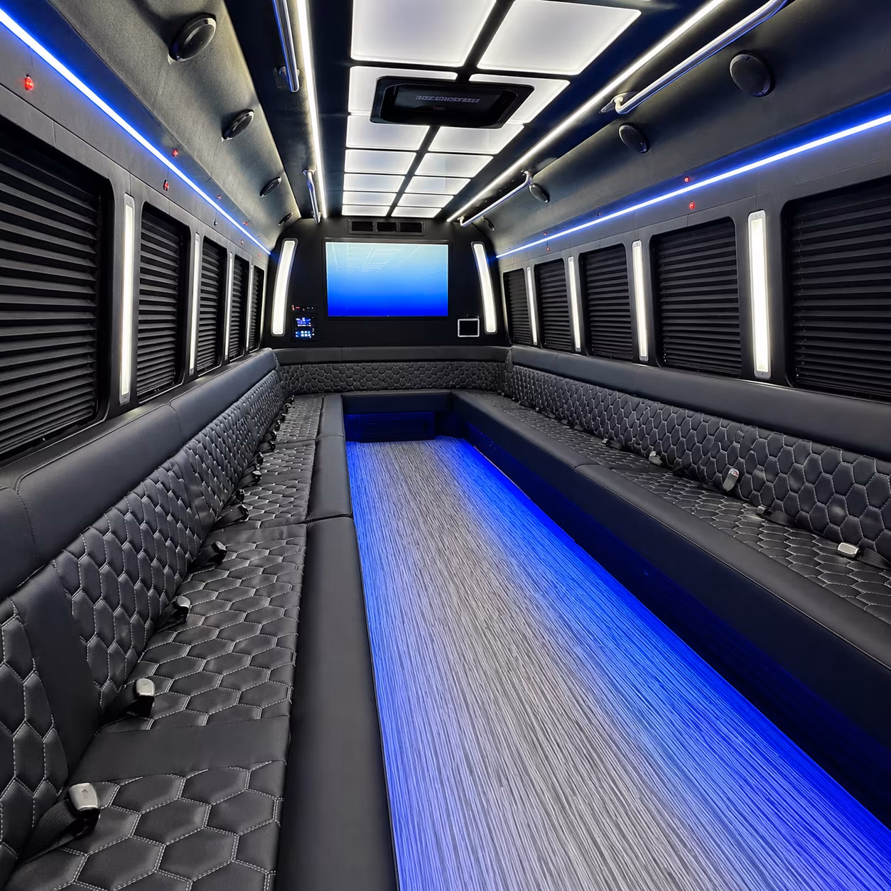 eugene 50 passenger party bus inside